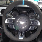 Custom design steering wheel- By Eximius. Alcantara leather - extra fat padding. Blue Mustang.