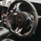 Custom design steering wheel- By Eximius. Alcantara leather and Carbon - red stitching. For the Mustang GT.
