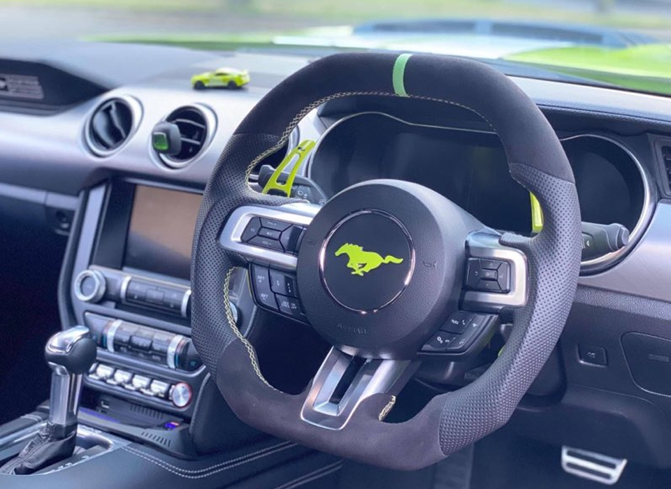 hello eximius mustang steering wheel custom. Flat top. Design your own.